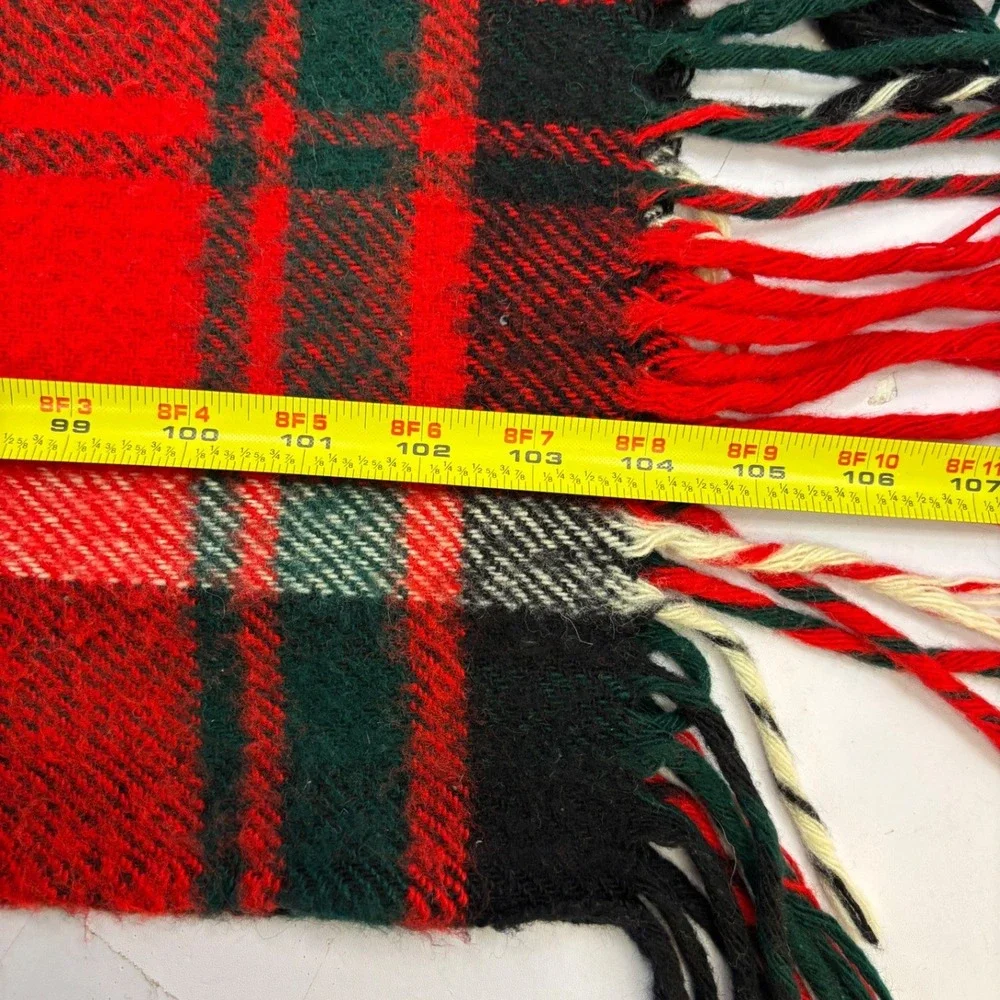 Vintage Troy Leisure Blanket Plaid Fringe Throw Red Green Made in‎ USA 50x106